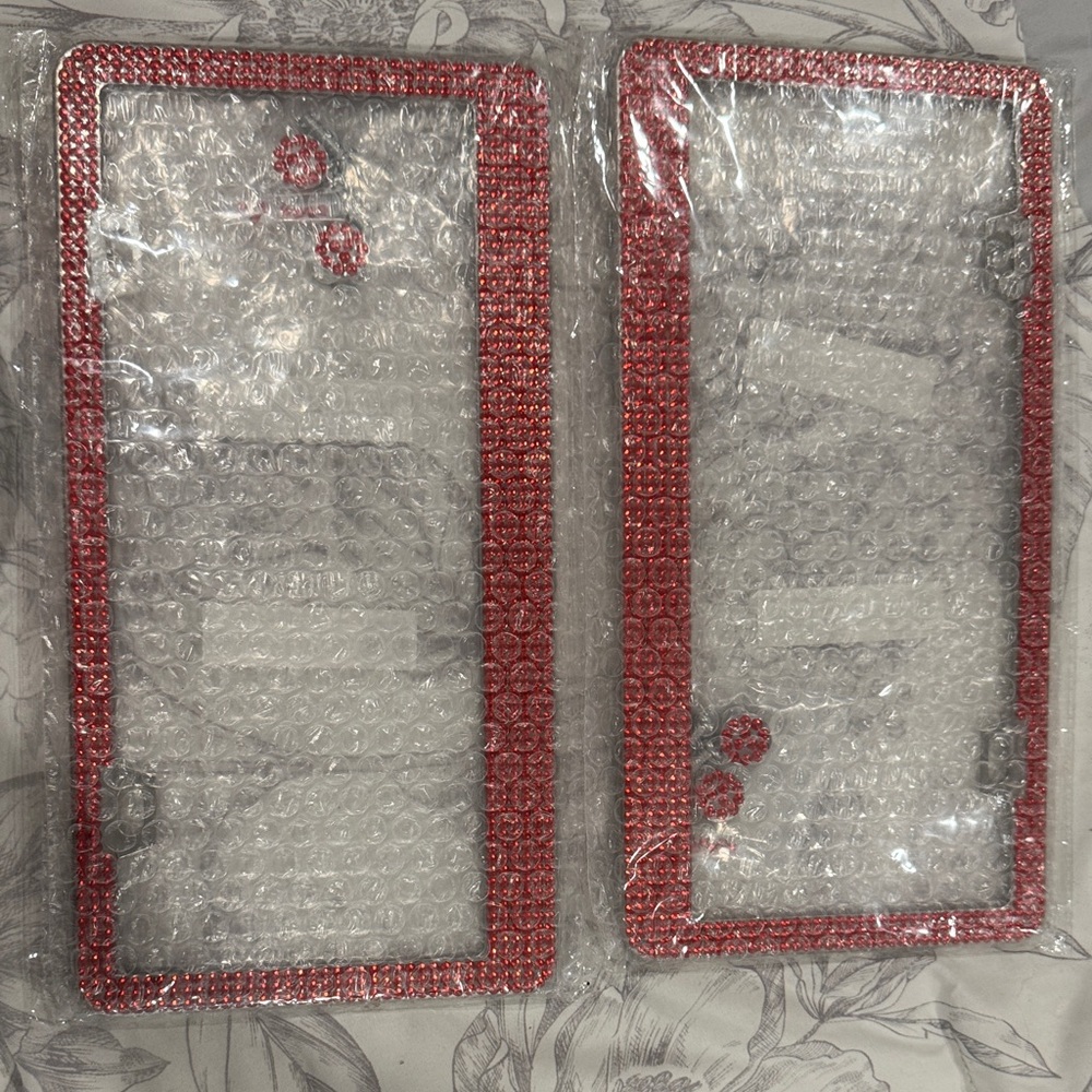 Red bling license plate covers